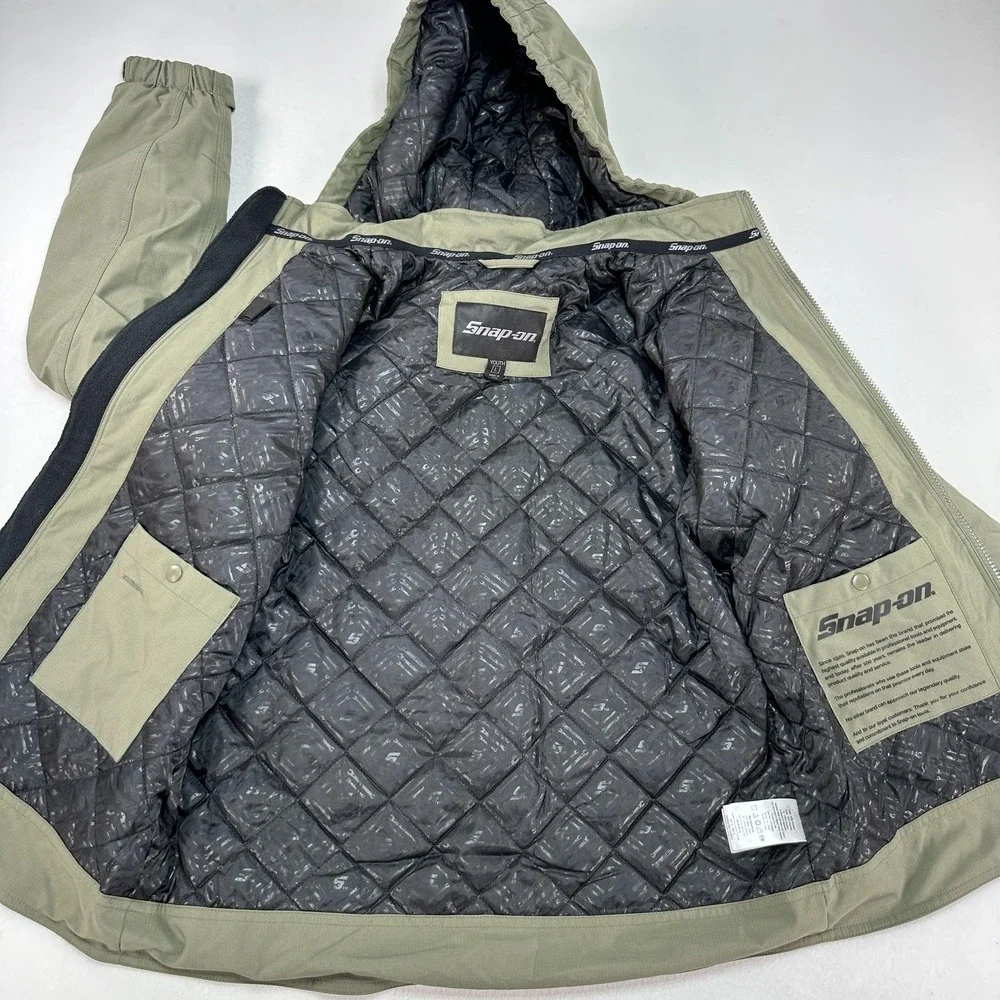 Snap-on Jacket Youth Large Green Hooded Full Zip Softshell Logo Quilted Warm